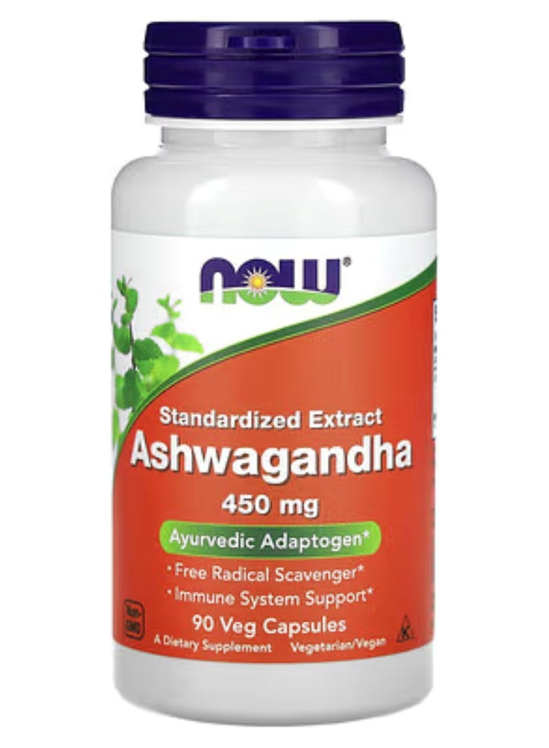 now Ashwagan 450mg Ayurvedic Adaptogen Dietary Supplement 90 Veg Capsules - Image 1